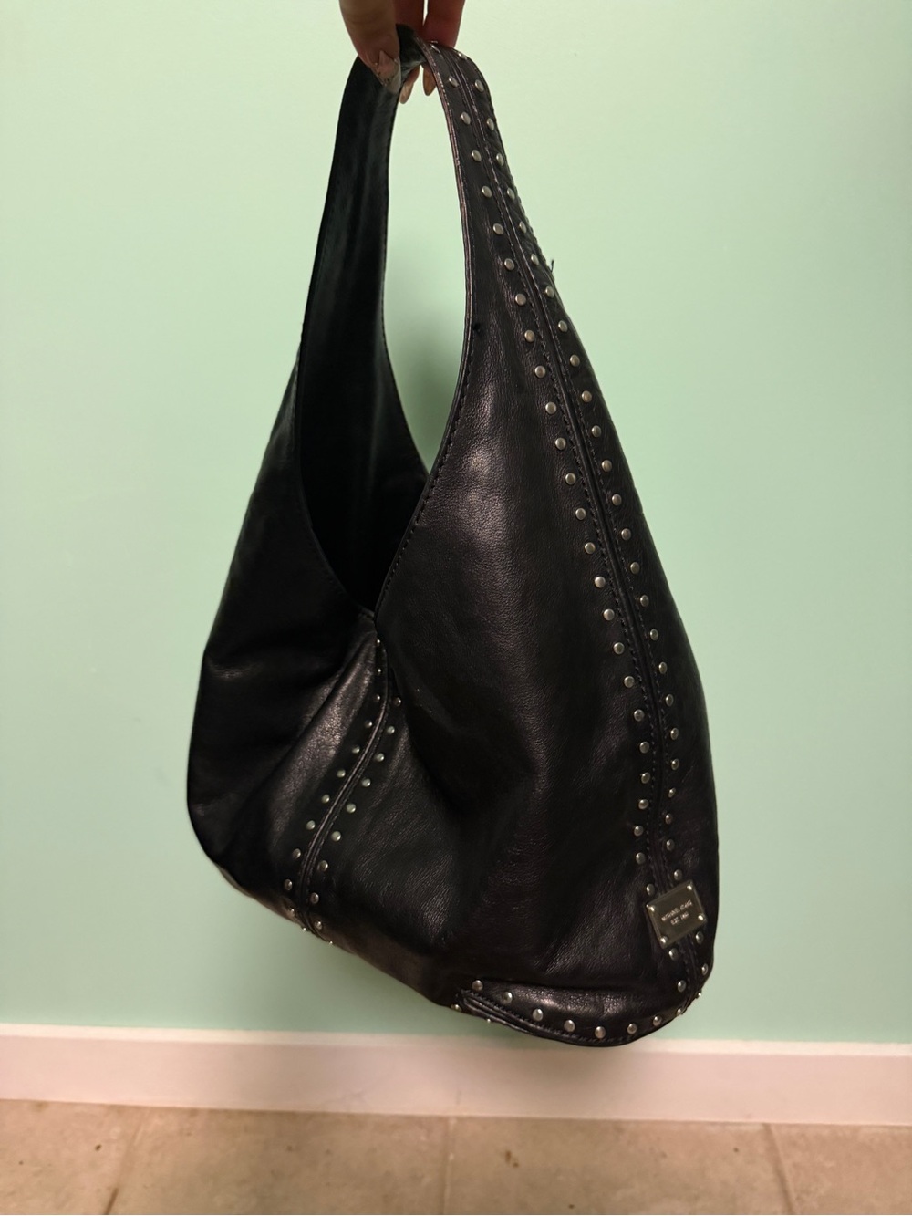 MICHAEL Michael Kors Black Studded Leather Shoulder Hobo